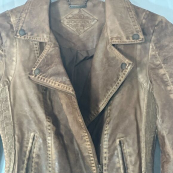 Jou Jou Faux Leather Brown Bomber Jacket - Picture 5 of 7